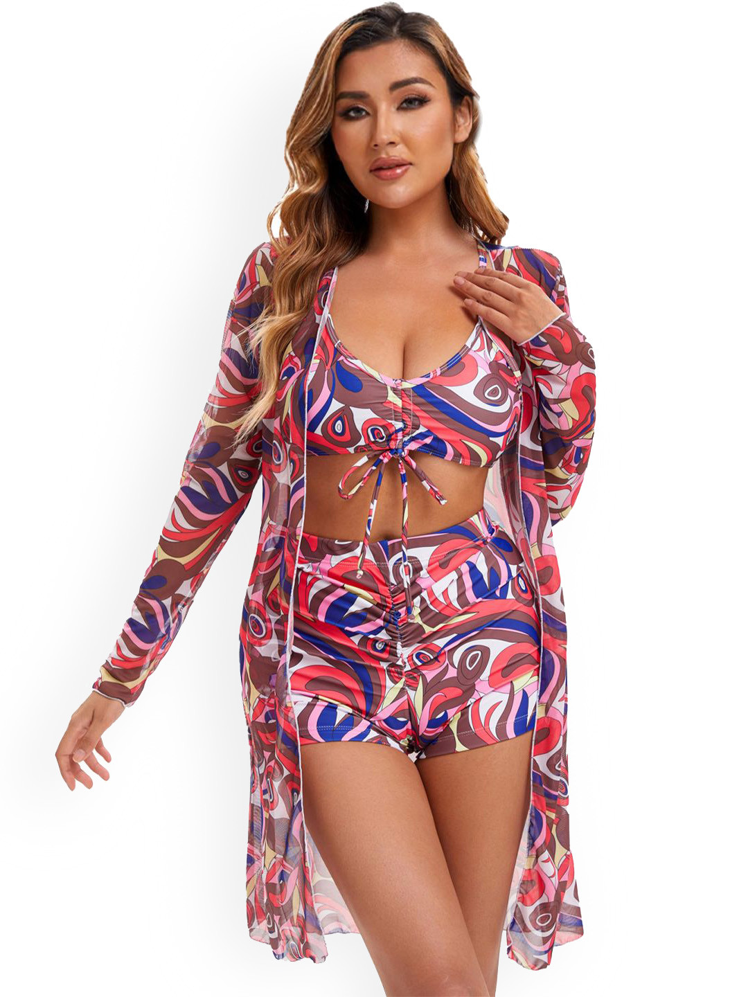 

VAGHBHATT Women Printed Swimwear Coverup Set, Pink