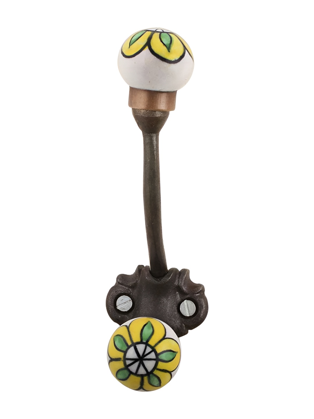 

IndianShelf White & Yellow Floral Printed Ceramic Wall Hook