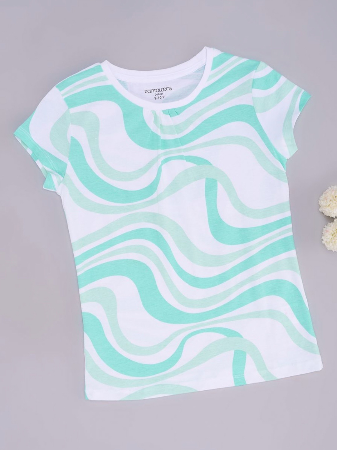 

Pantaloons Junior Girls Abstract Printed Round Neck Cotton T-shirt, Cream