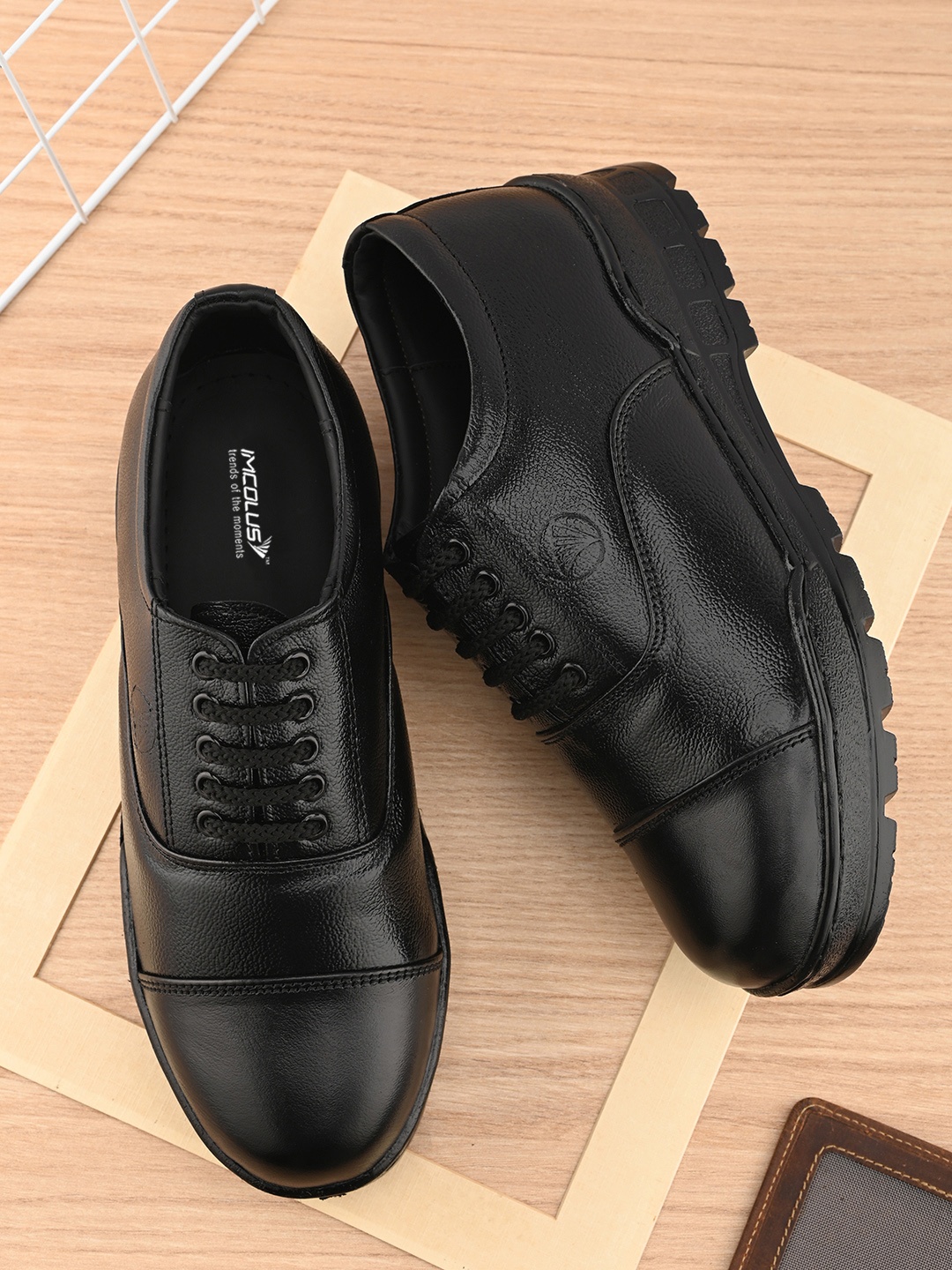 

IMCOLUS Men Leather Formal Oxfords, Black