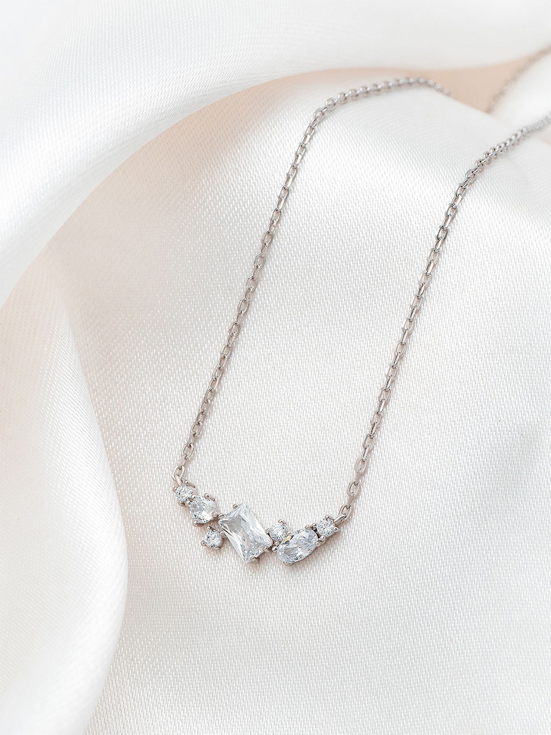 

SILBERRY 925 Sterling Silver Rhodium-Plated Cubic Zirconia Necklace