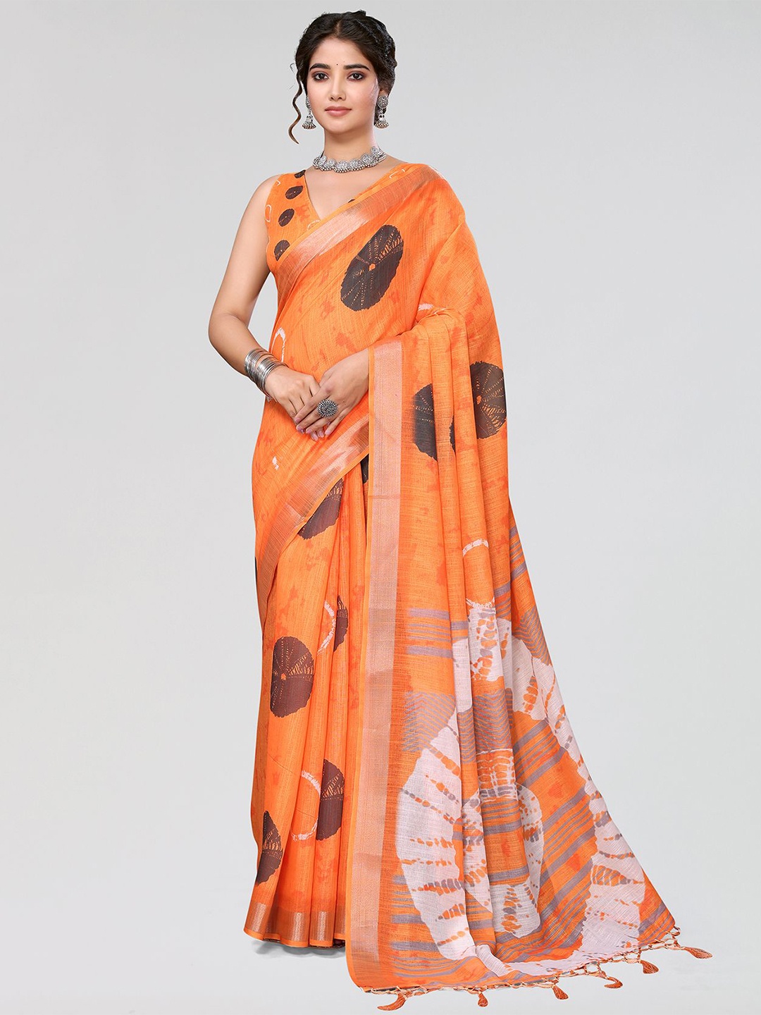 

KALINI Woven Design Printed Saree, Orange