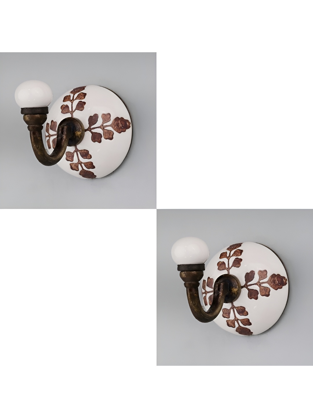 

IndianShelf Brown and White 2 Pieces Floral Printed Ceramic Wall Hooks