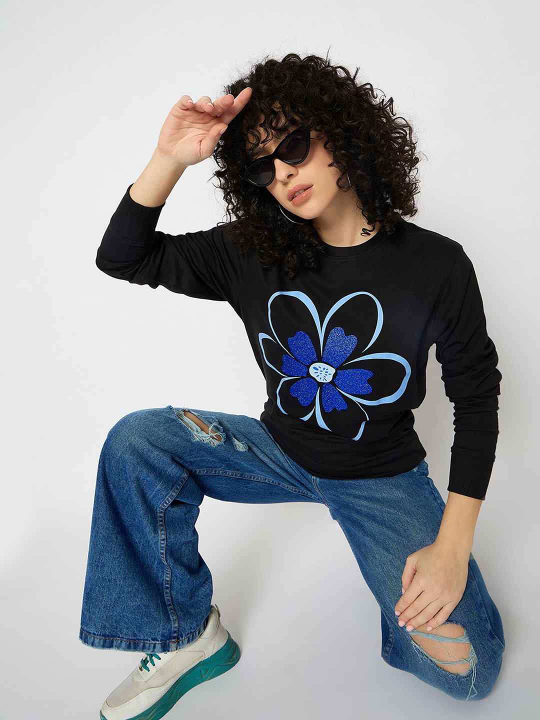 

Mast & Harbour Women Printed Sweatshirt, Black