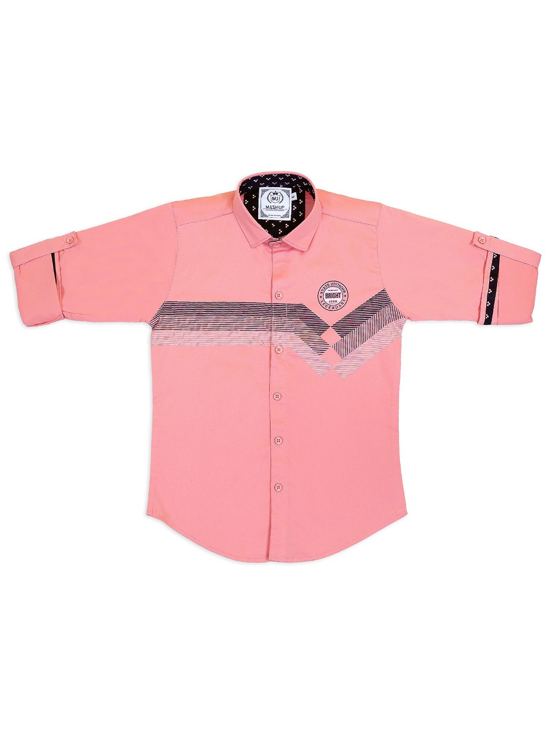 

MashUp Boys Classic Spread Collar Abstract Printed Cotton Casual Shirt, Pink