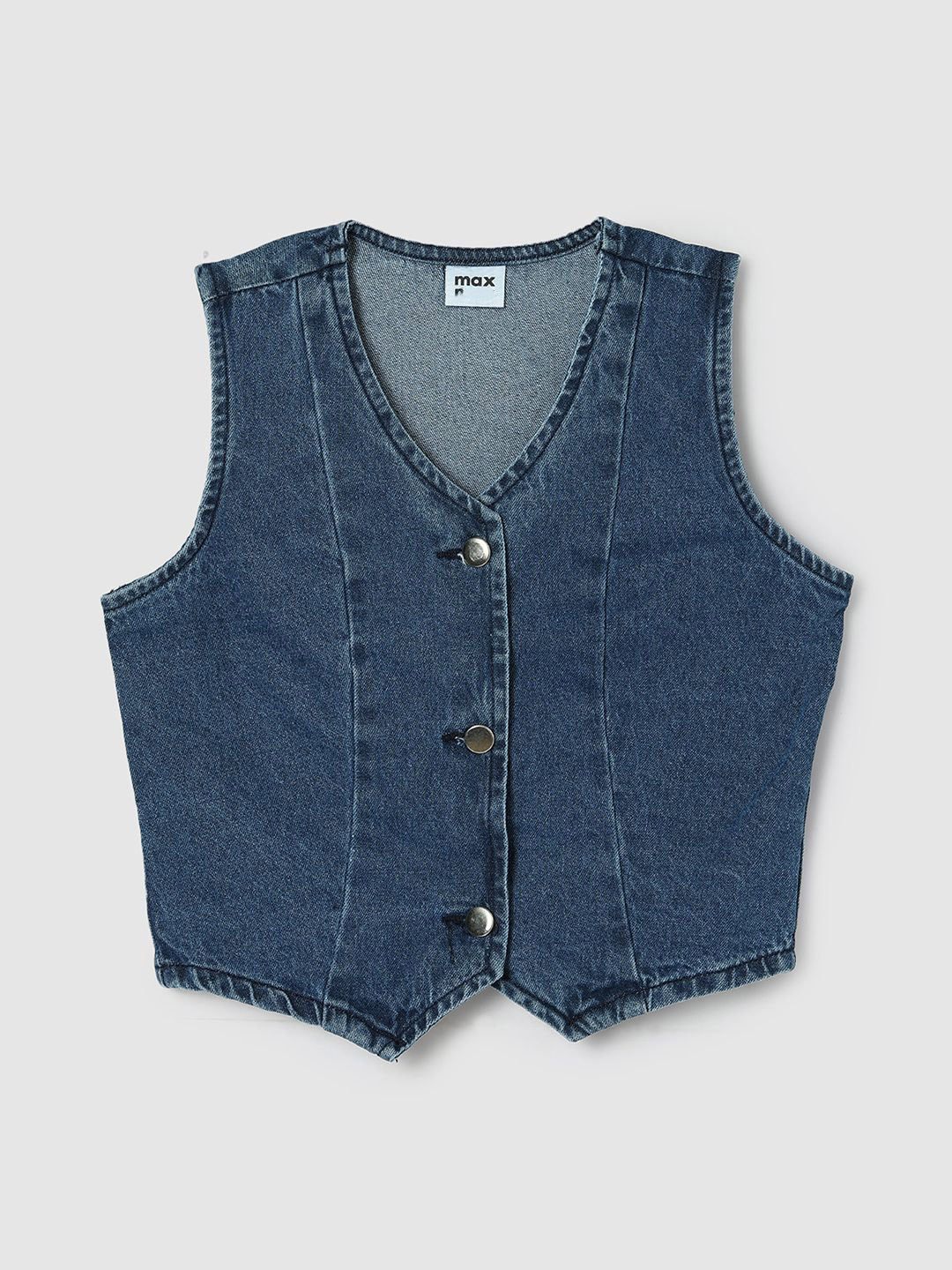 

max Girls Pure Cotton Denim Slim-Fit Waistcoat, Blue