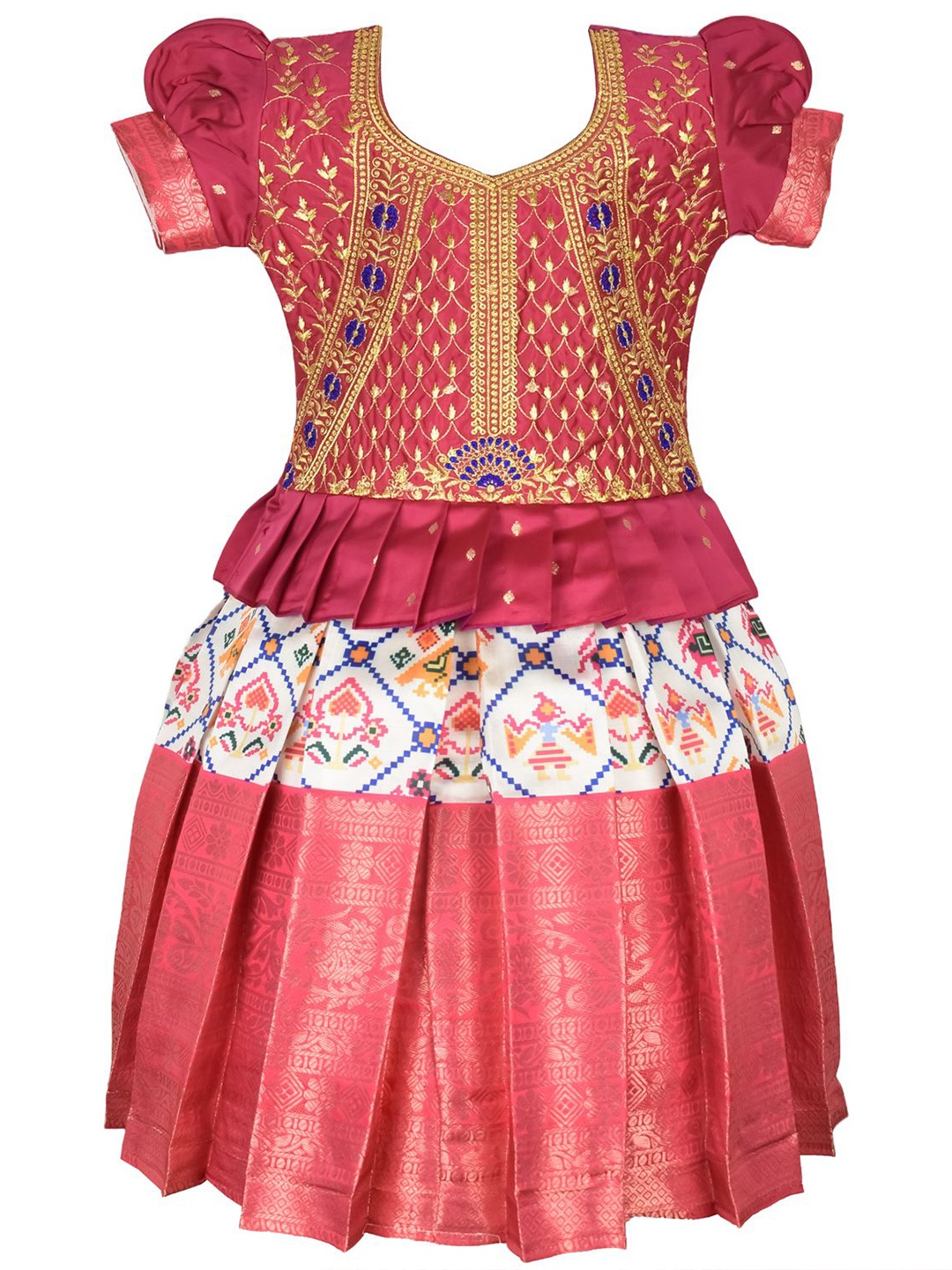

AMIRTHA FASHION Girls Embroidered Kalamkari Ready to Wear Lehenga &, Pink