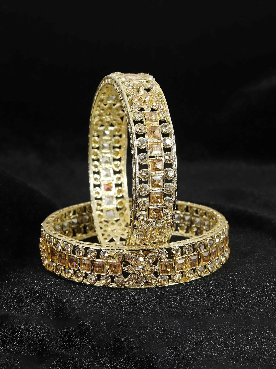 

ZULKA Set of 2 Gold Plated American Diamond Stone Kada Bangles