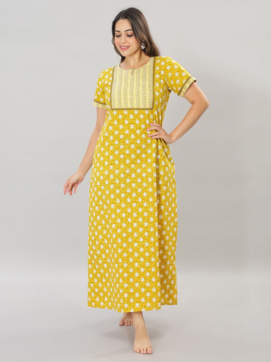 

NAIDU HALL Women Printed Maxi Nightdress, Lime green