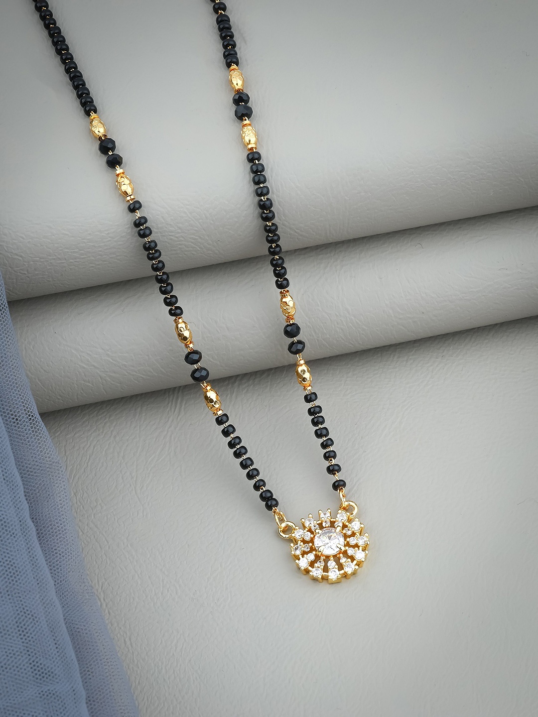 

Wynona Stone Studded & Beaded Mangalsutra, Gold