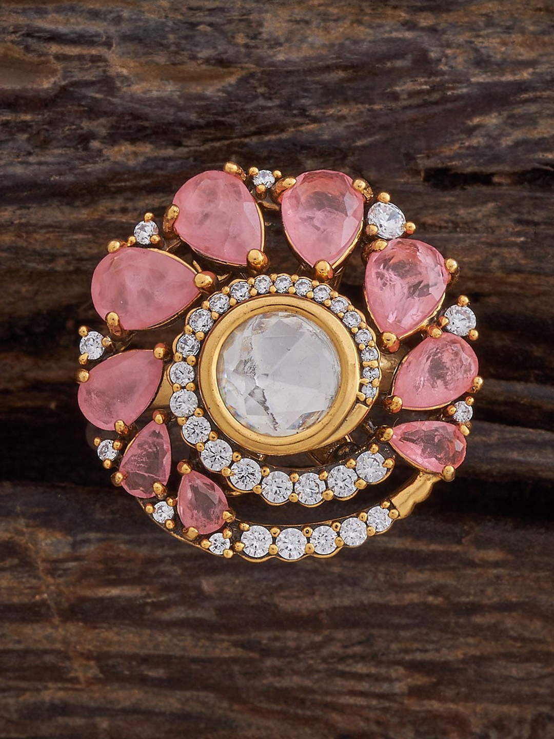 

Kushal's Fashion Jewellery Gold-Plated Kundan-Studded Adjustable Finger Ring