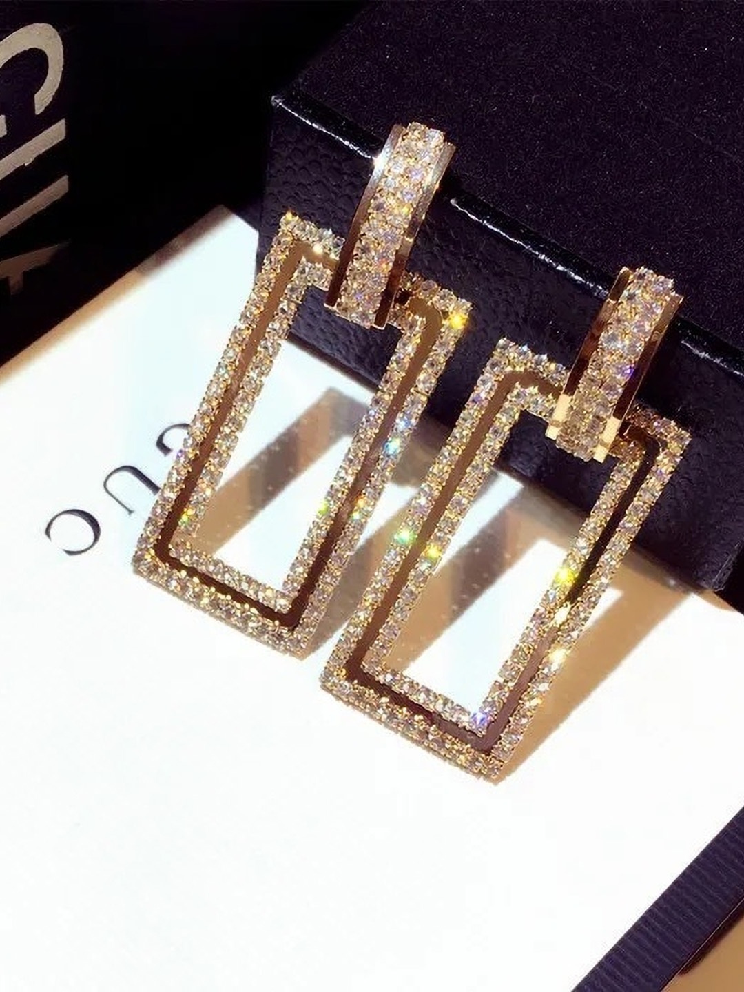 

DESTINY JEWELS Gold-Plated Contemporary Crystals Drop Earrings