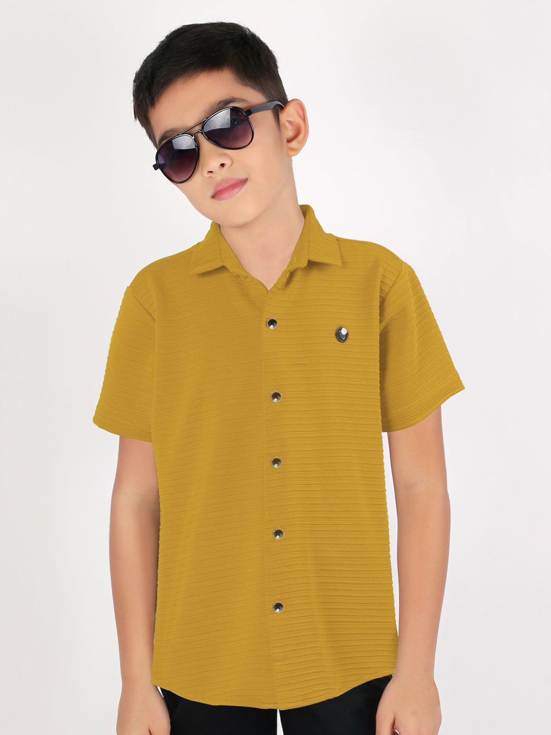 

MashUp Boys Classic Spread Collar Textured Cotton Casual Shirt, Mustard