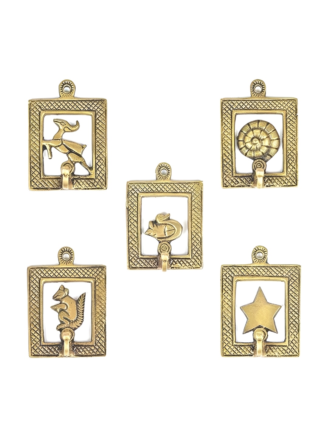 

IndianShelf Goldtoned Brass Star Wall Hooks, Gold