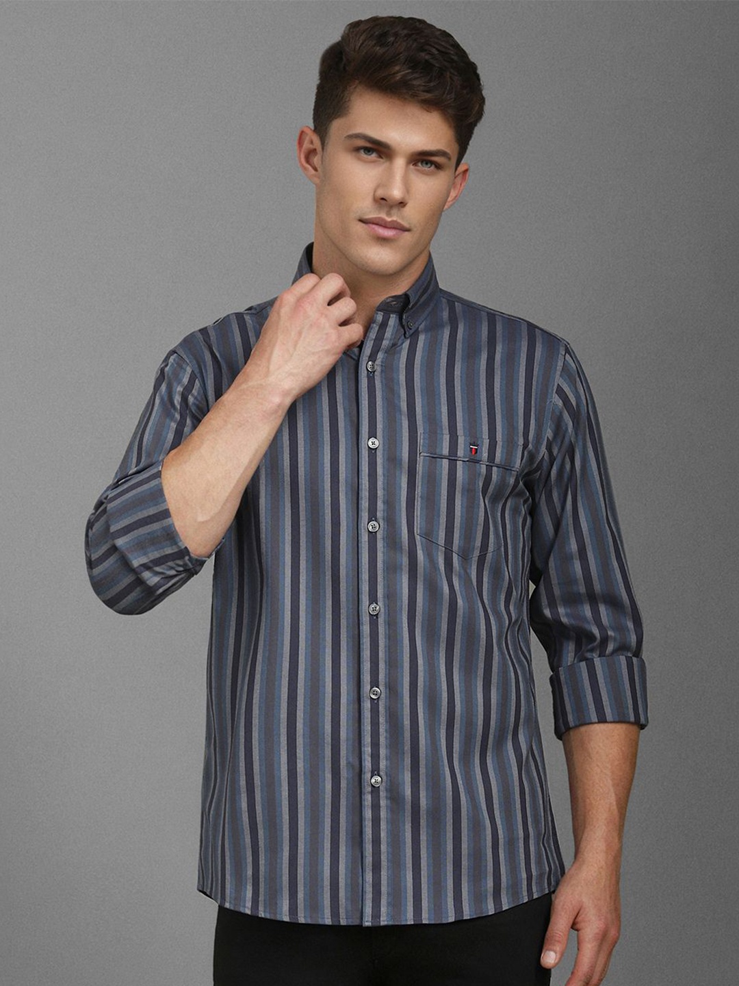 

Louis Philippe Sport Men Opaque Striped Casual Pure Cotton Shirt, Grey