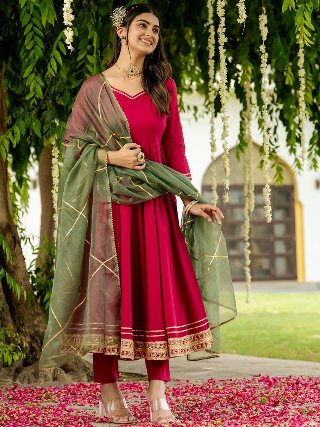 

KALINI Women Regular Kurta with Trousers & With Dupatta, Pink