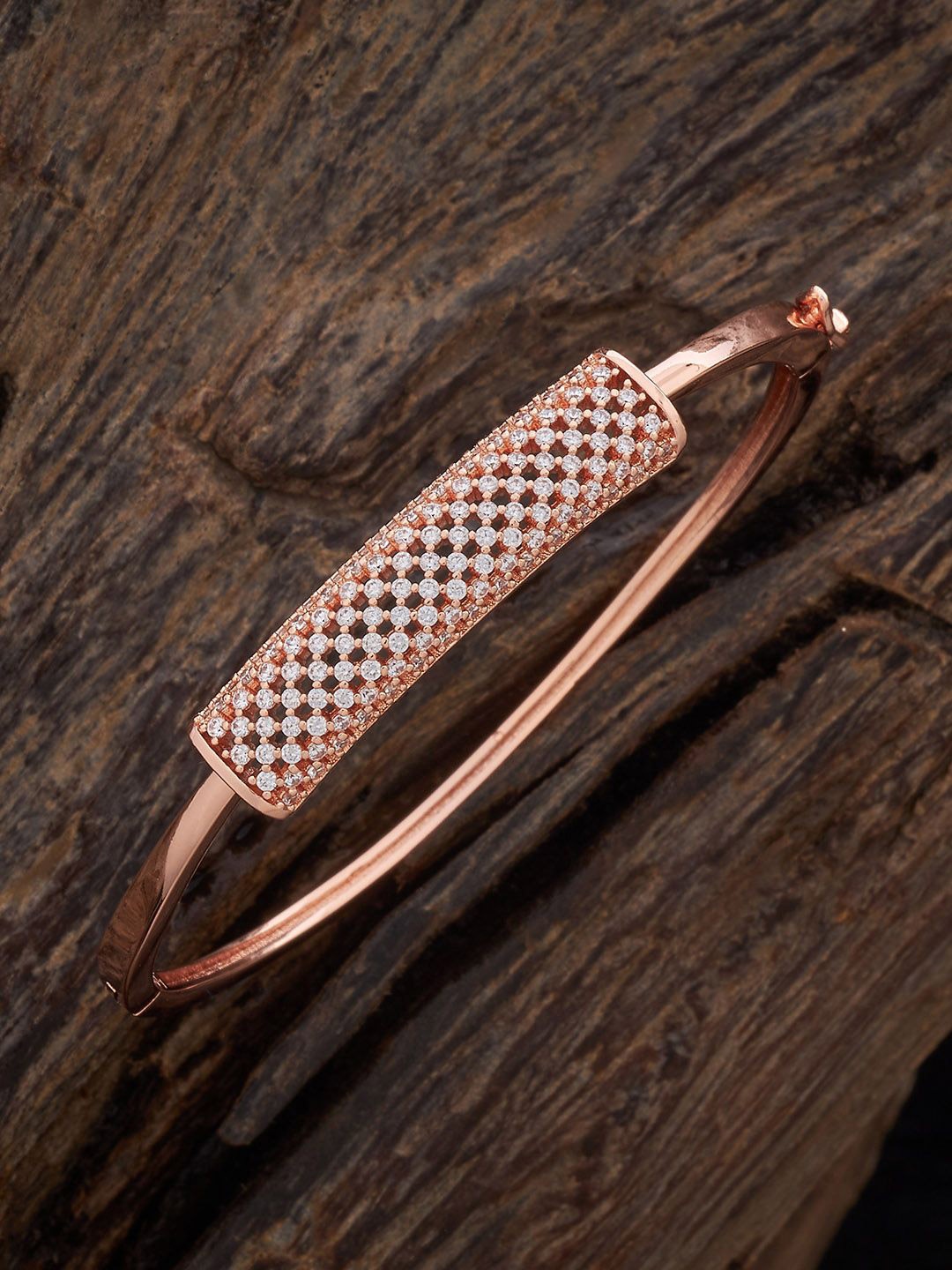 

Kushal's Fashion Jewellery Rose Gold-Plated Zircon Stone-Studded Kada Bracelet