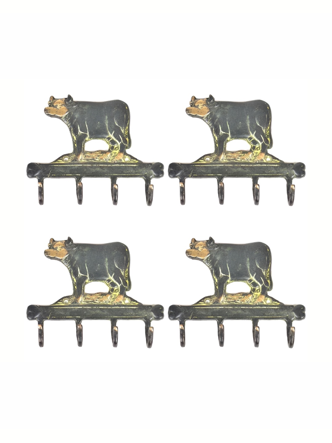 

IndianShelf Gold-Toned 4 Pieces Brass Cow Wall Hanger Coat Hooks