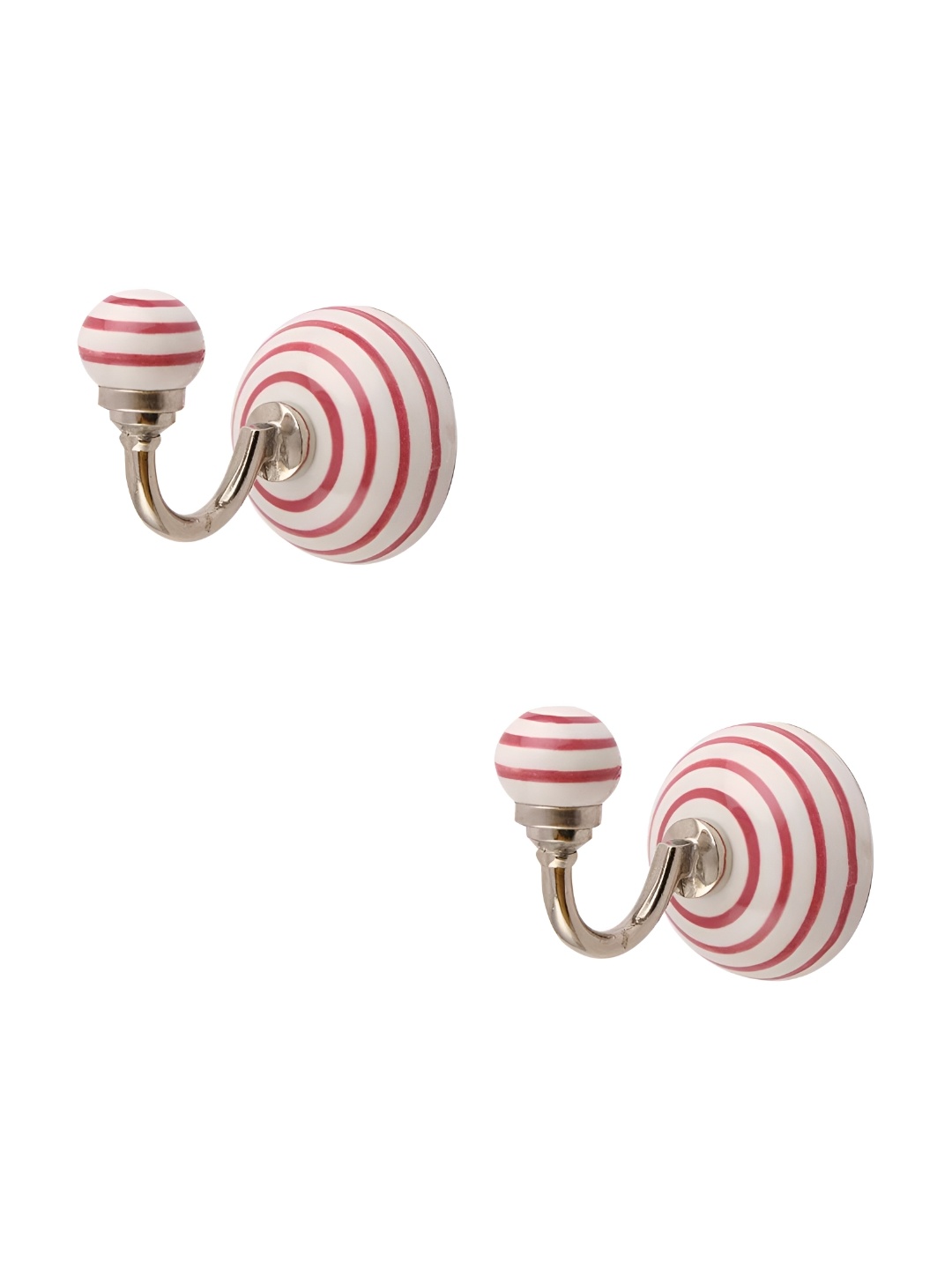 

IndianShelf White & Red 2 Pieces Striped Ceramic Wall Hook