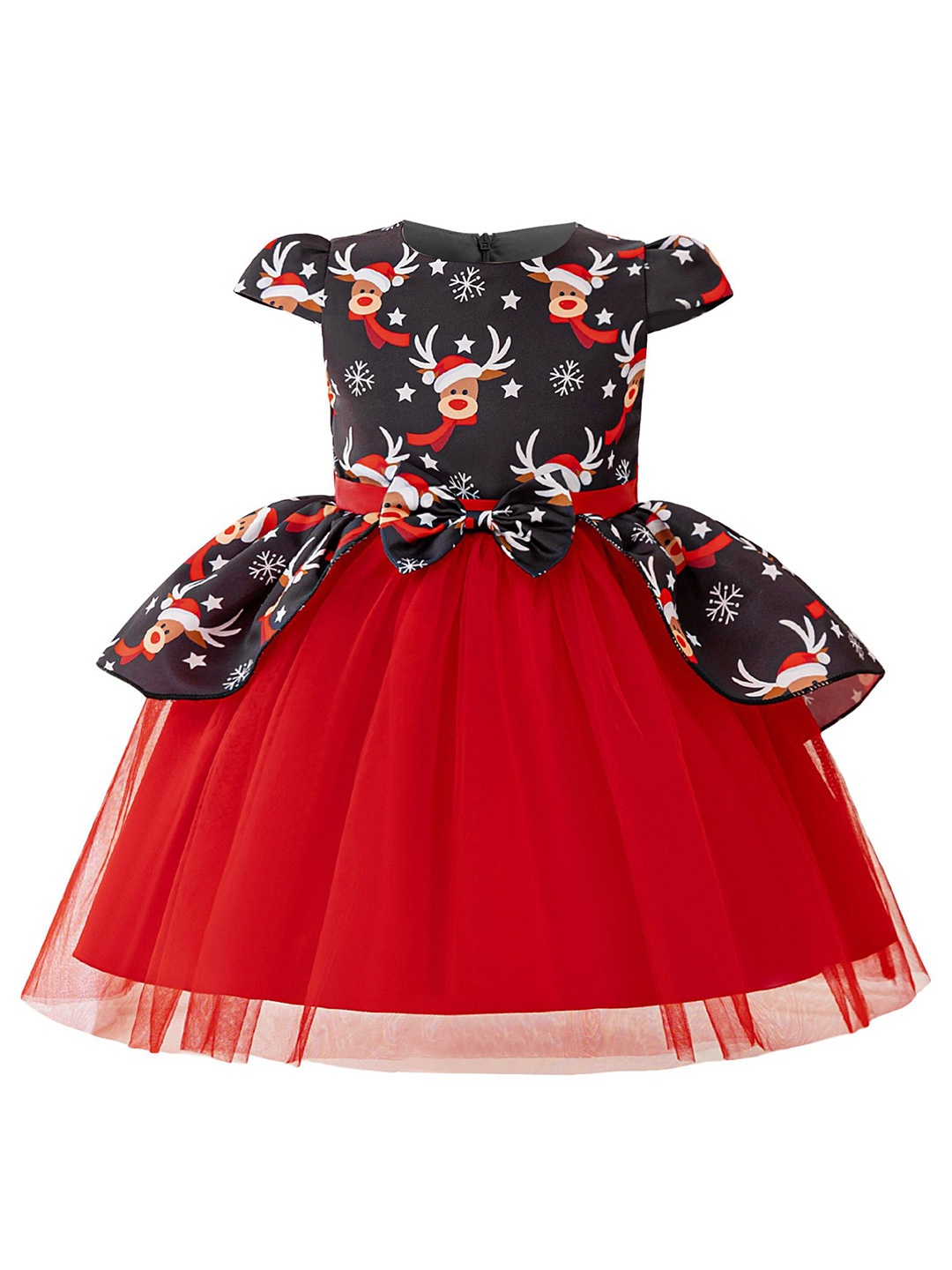 

StyleCast x Revolte Girls Printed Bows Detailed Fit and Flare Dress, Red