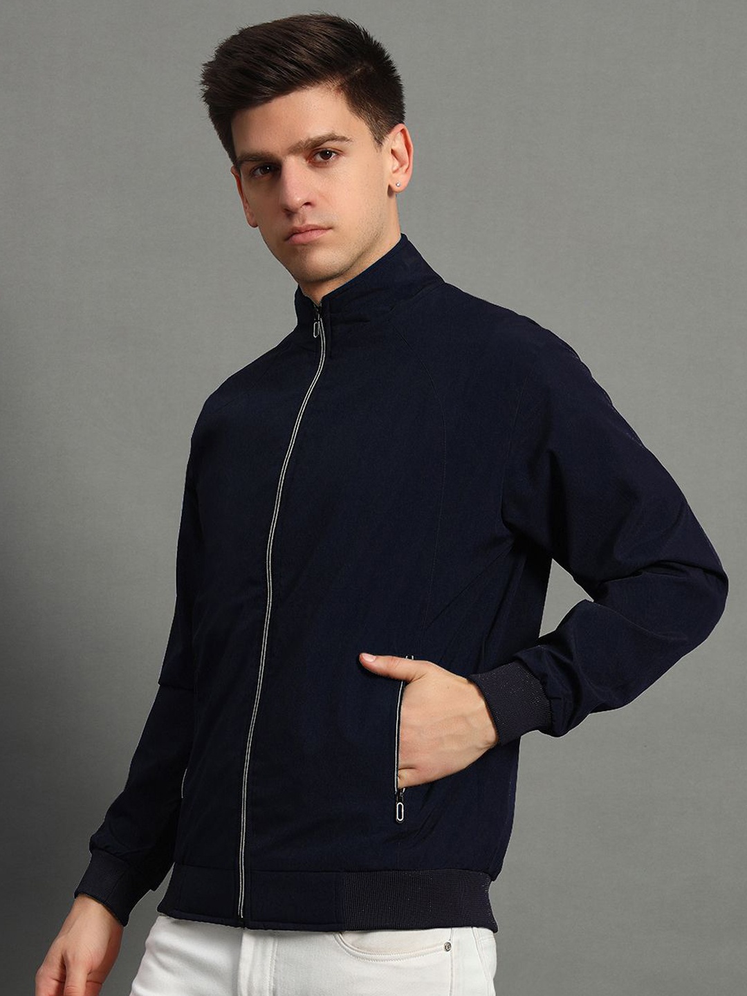 

GET GOLF Men Polyester Bomber Jacket, Navy blue