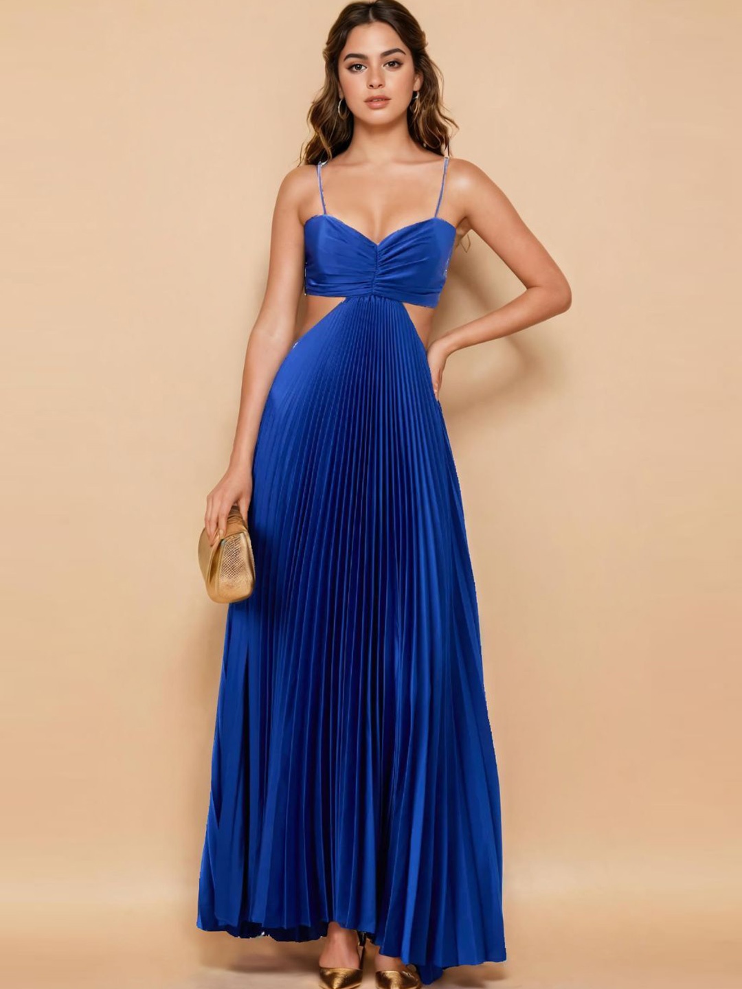 

WomanLikeU Women Pleated Shoulder Straps Maxi Dress, Blue