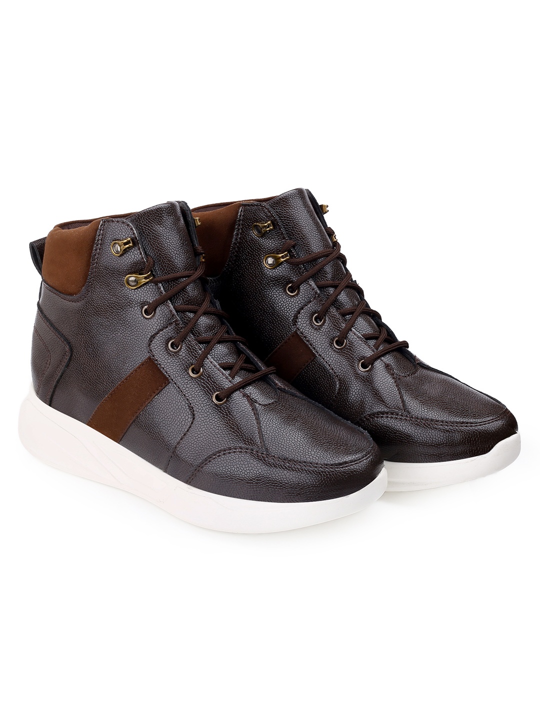 

Bxxy Men Round Toe Lace-Ups Mid-Top Sneakers, Brown