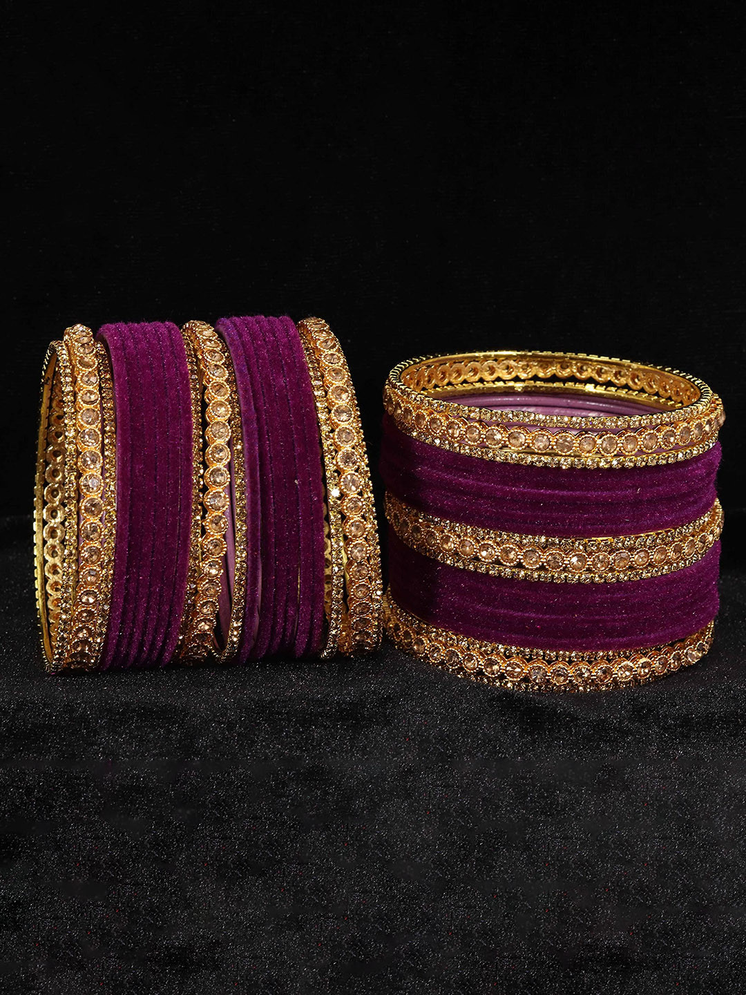 

Set Of 42 Non-Precious Metal with Base Metal Zircon Gemstone and Rosegold Ballchain Bangle, Magenta