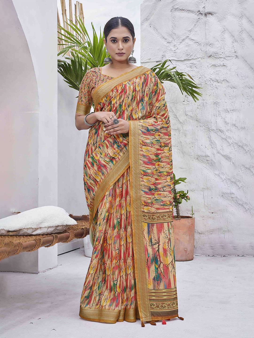 

KSM PRINTS Printed Saree, Mustard