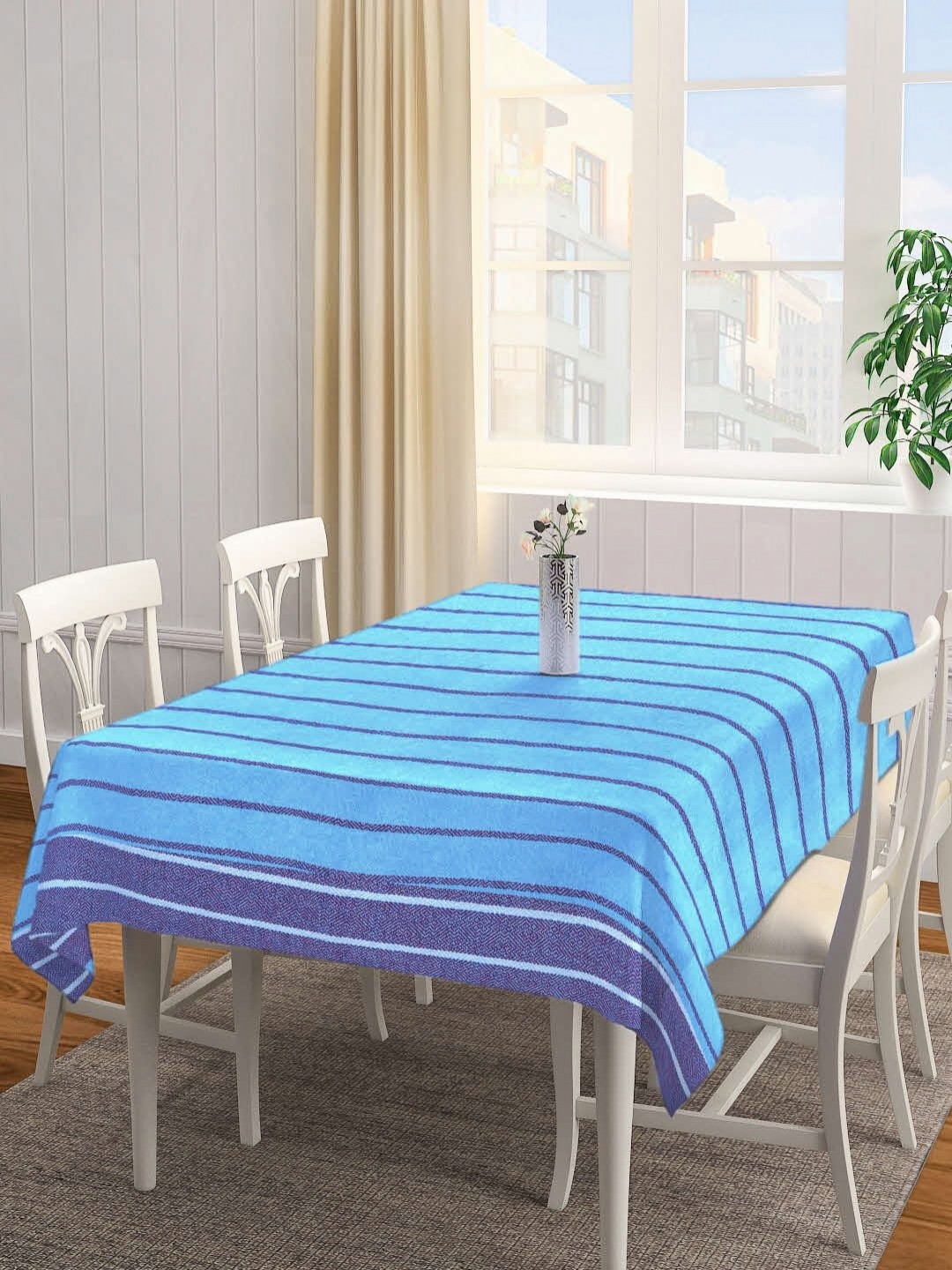 

Aura Blue & Grey Striped Cotton 6-Seater Table Cover