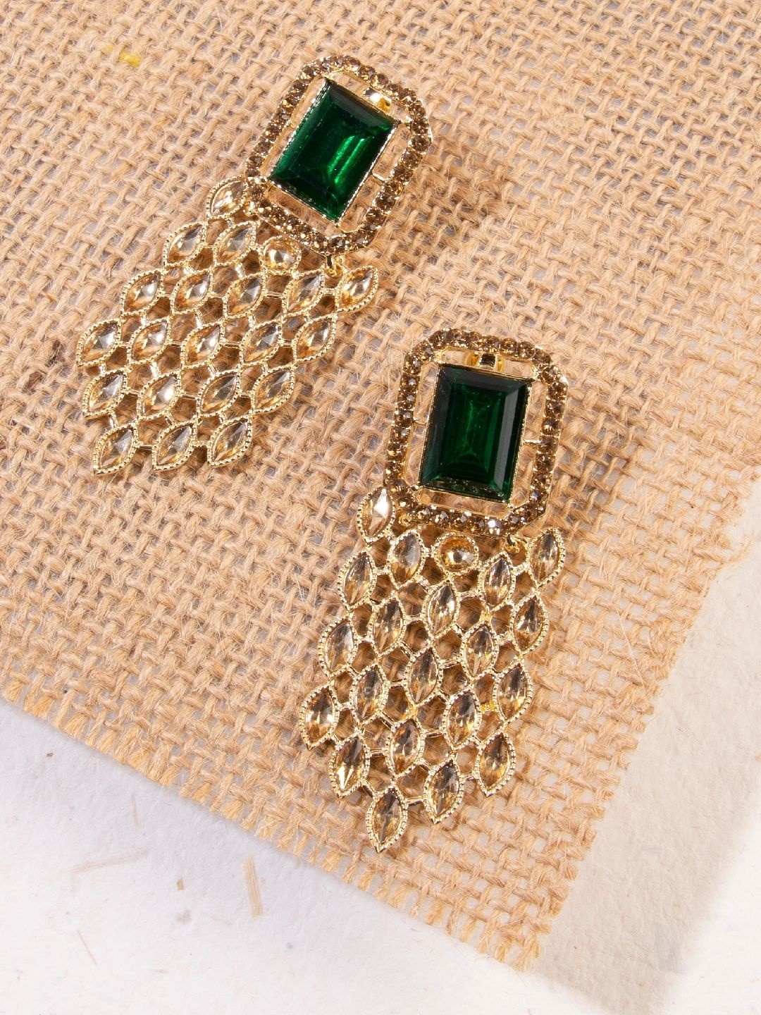 

Anouk Gold-Plated Emerald Studded Classic Drop Earrings