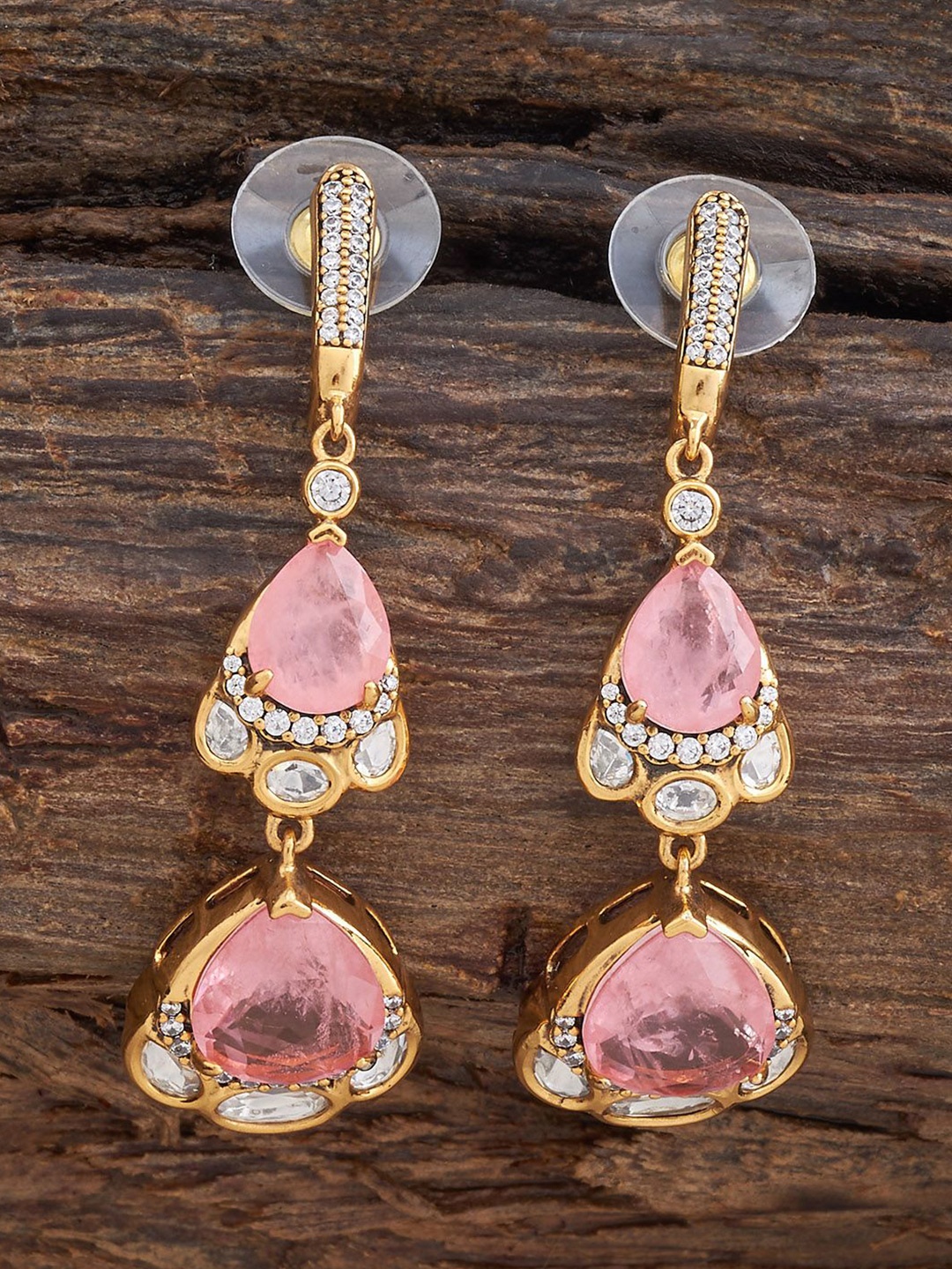 

Kushal's Fashion Jewellery Kundan Studded Contemporary Drop Earrings, Pink