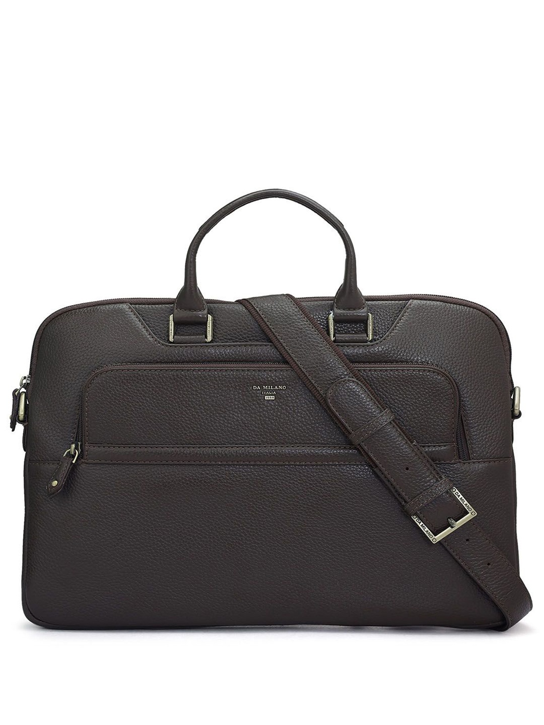 

Da Milano Unisex Leather Textured Laptop Bag, Black