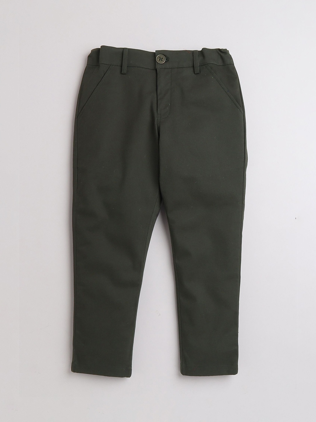 

BAATCHEET Boys Regular Fit Mid-Rise Pure Cotton Trousers, Olive