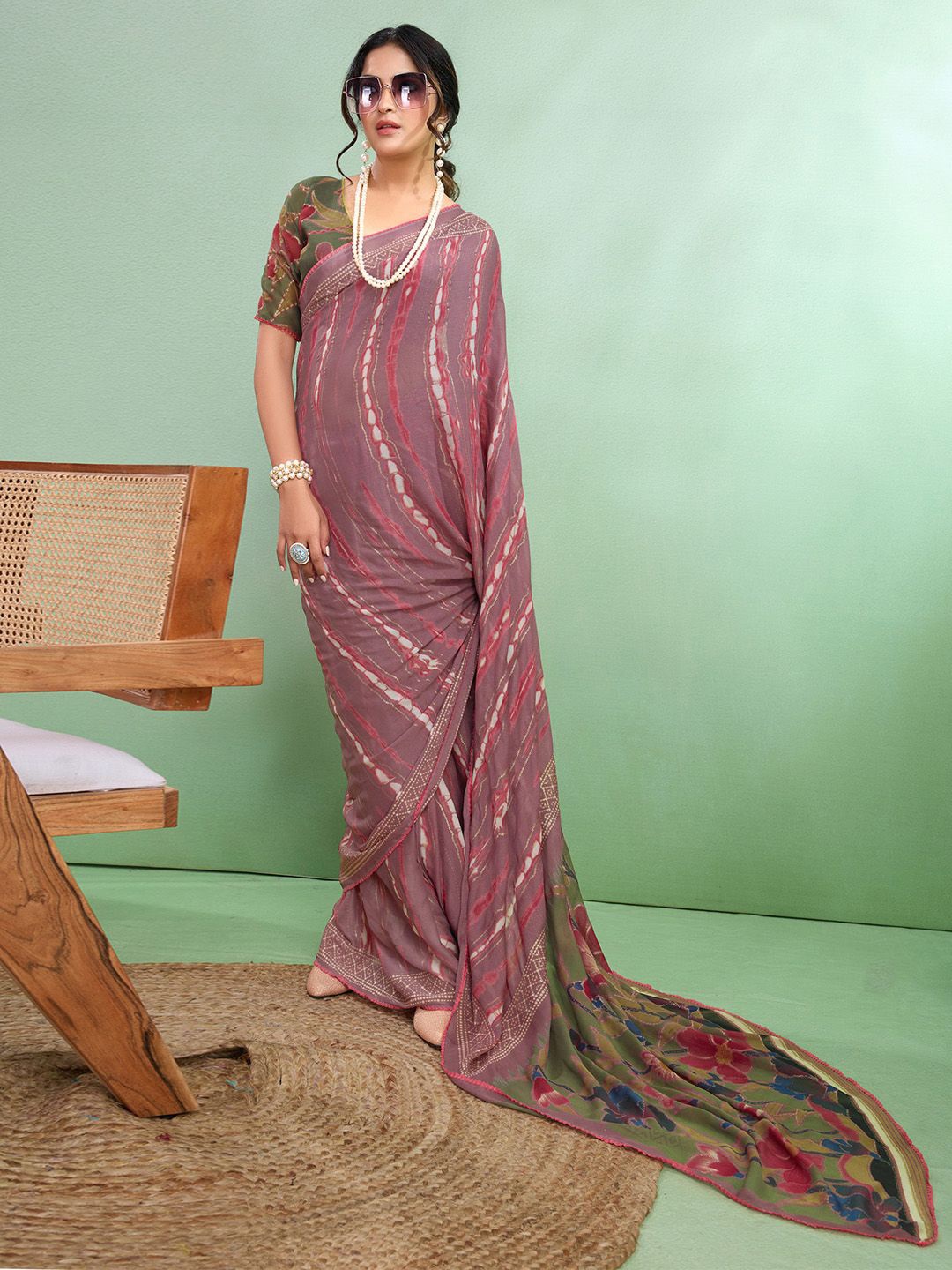 

Saree mall Tie and Dye Printed Block Print Sarees, Mauve