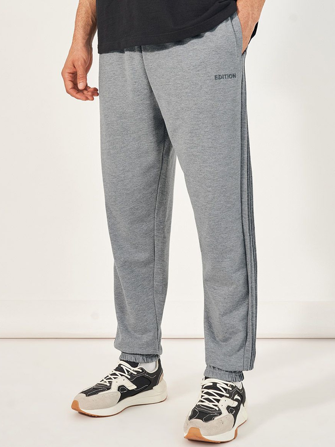 

Styli Men Side Pintucks Oversized Fit Joggers with Embroidered Detail, Grey