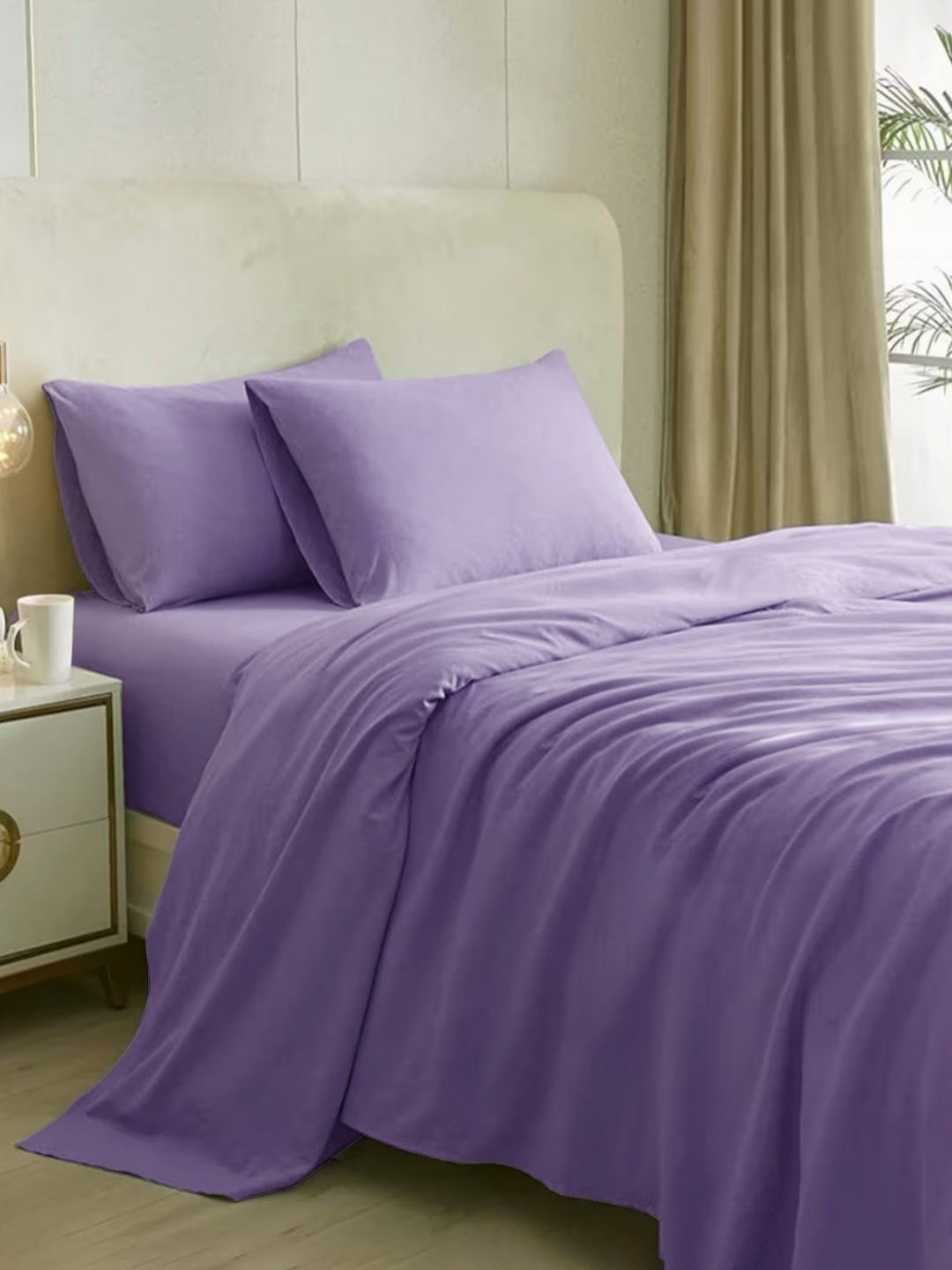 

MARK HOME Lavender Cotton 210 TC King Bedsheet with 2 Pillow Covers-2.74 m x 2.74 m