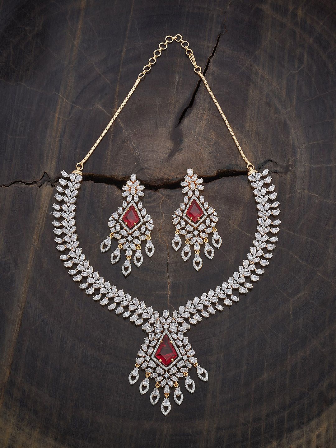 

Kushal's Fashion Jewellery Rhodium-Plated CZ-Studded Necklace & Earrings, White