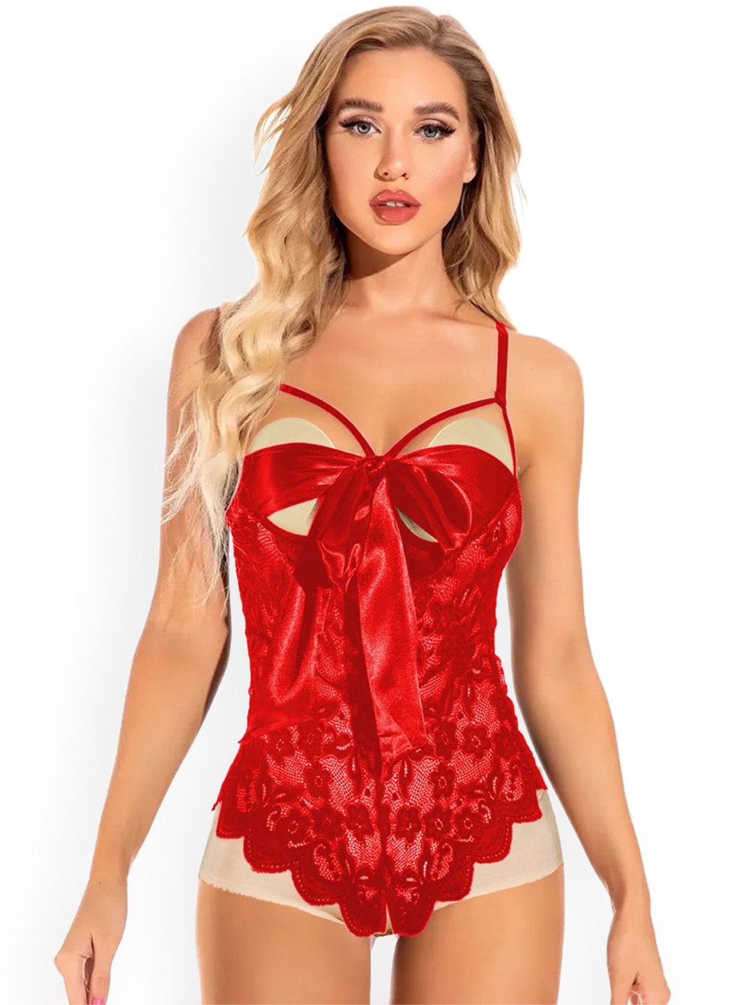 

KRENOZ Women Net Baby Doll, Red