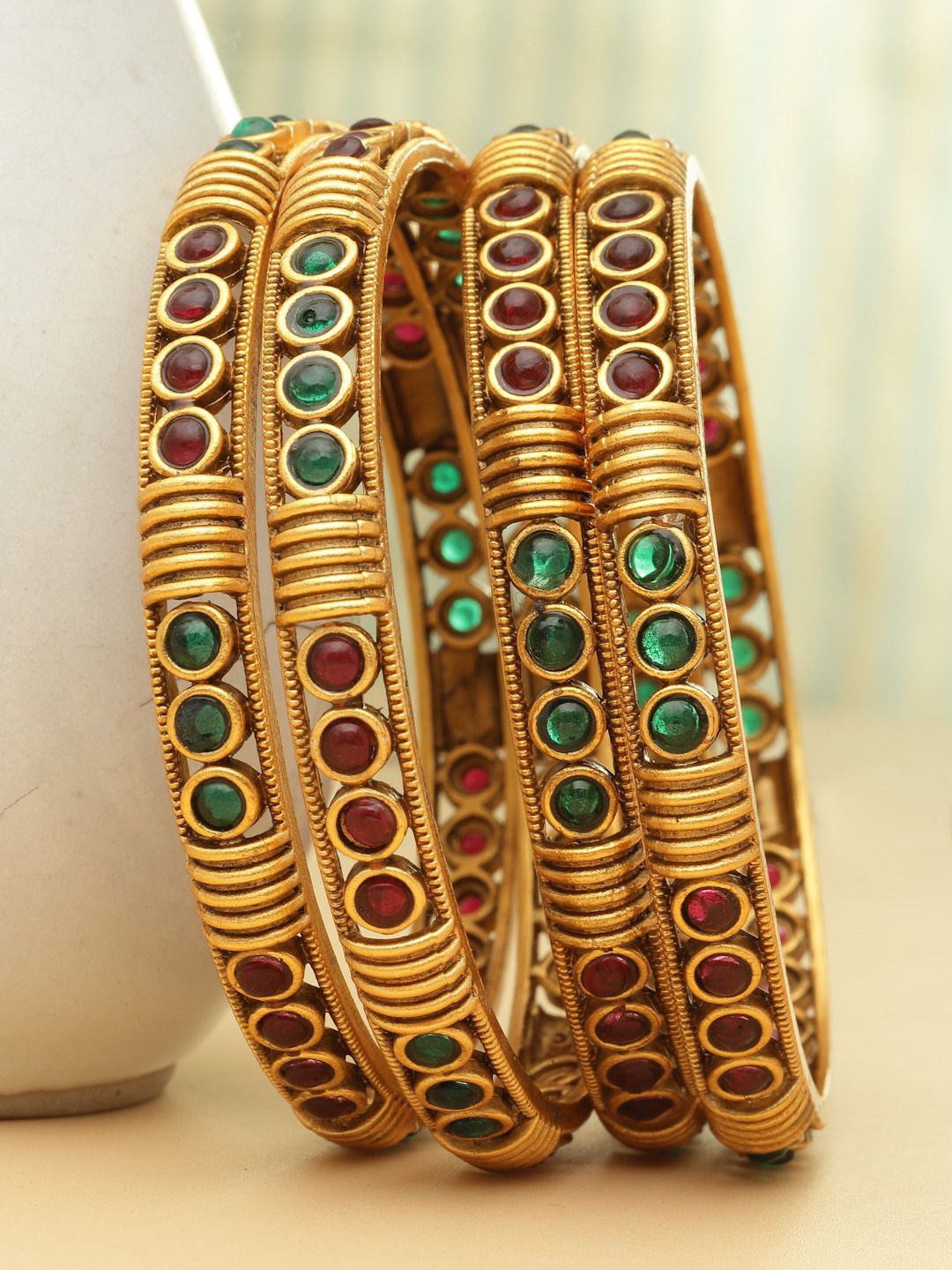 

PANASH Set Of 4 24CT Gold-Plated Handcrafted Antique Bangles