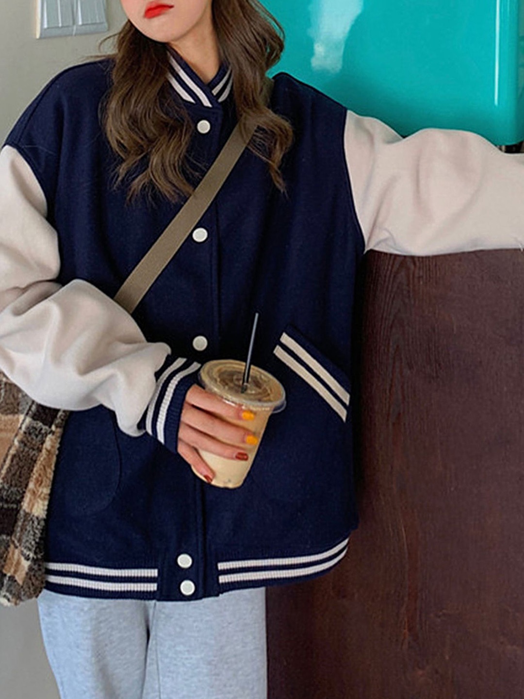

LULU & SKY Women Collarless Solid Casual Varsity Jacket, Navy blue