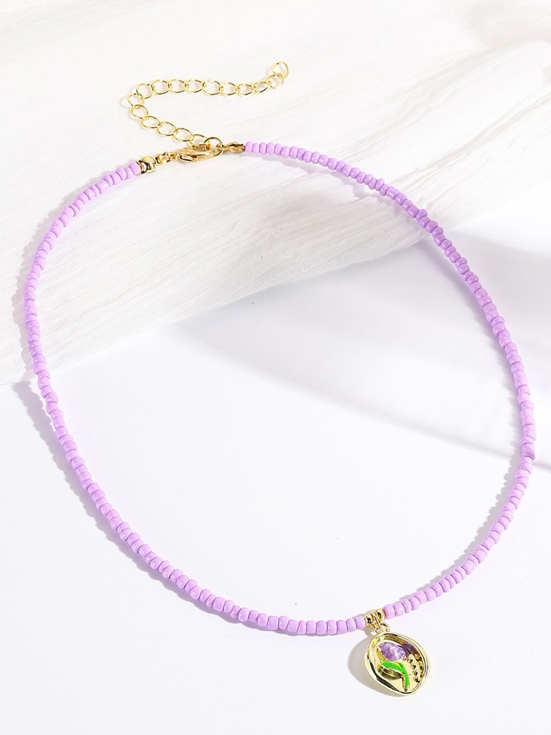

StyleCast x Revolte Purple & Green Artificial Beads Beaded Gold-Plated Chain