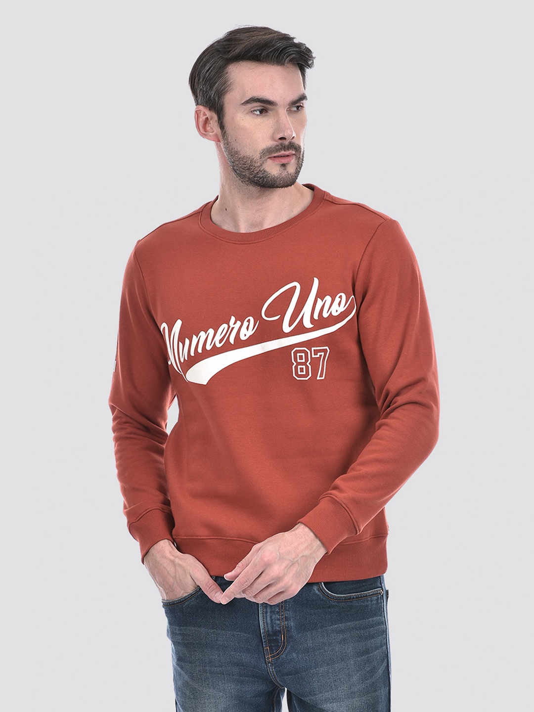 

Numero Uno Men Typographic Printed Pullover Sweatshirt, Brown