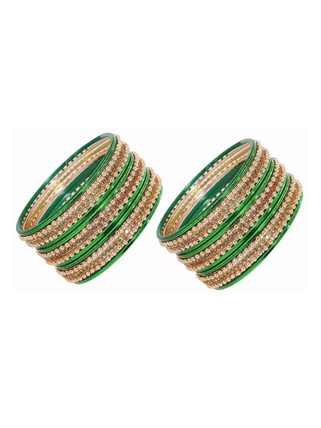 

ZULKA Set of 30 Zircon Gemstone and Ball Chain Linked Plain Non-Precious Bangles, Green