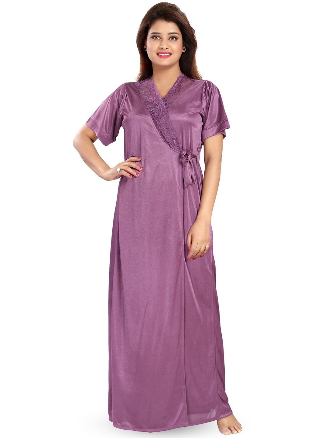 

Noty Women V-Neck Short Sleeves Maxi Nightdress, Purple