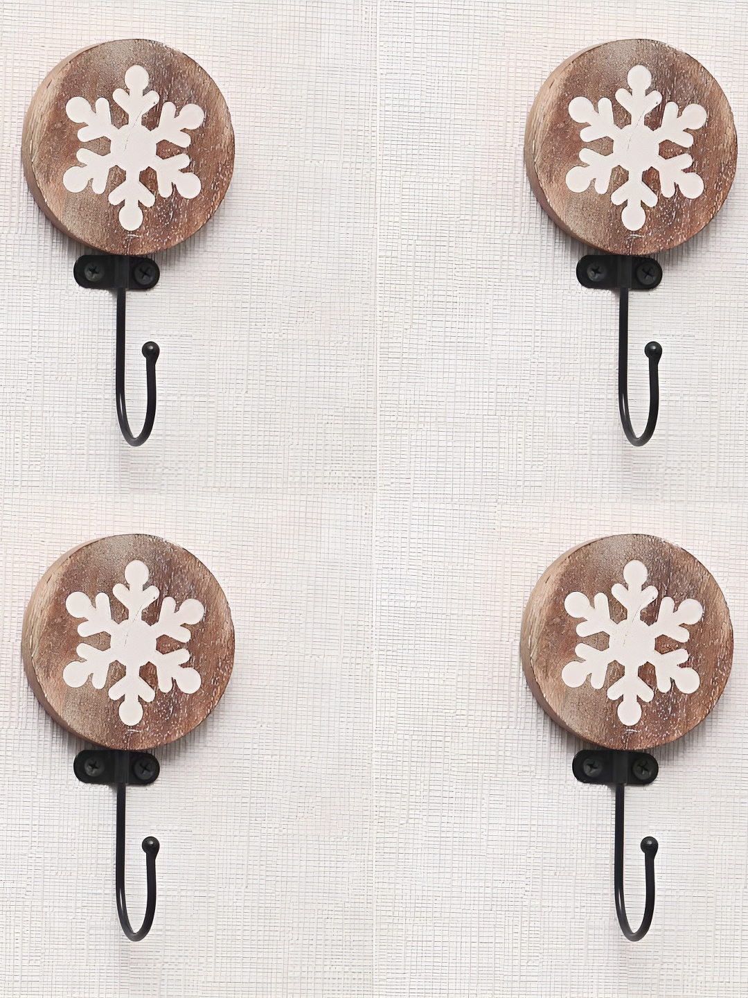 

IndianShelf Brown 4 Piece Wood Snowflake Wall Hangers Key Hooks
