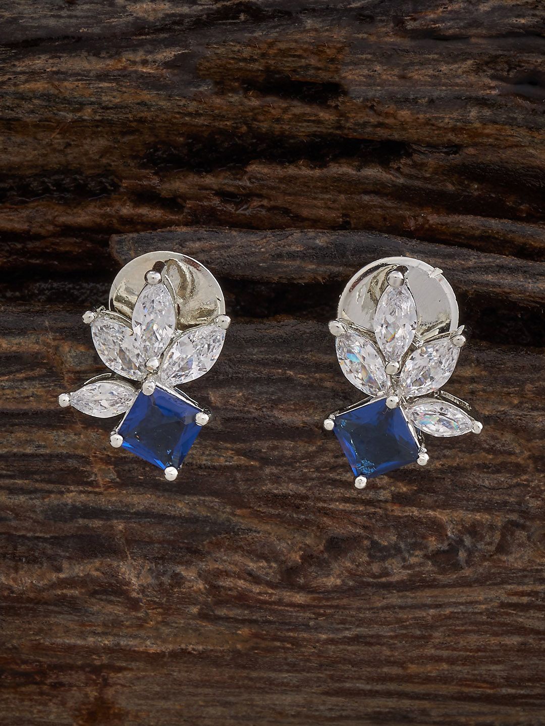 

Kushal's Fashion Jewellery Rhodium-Plated Zircon Studded Contemporary Studs Earrings, Silver