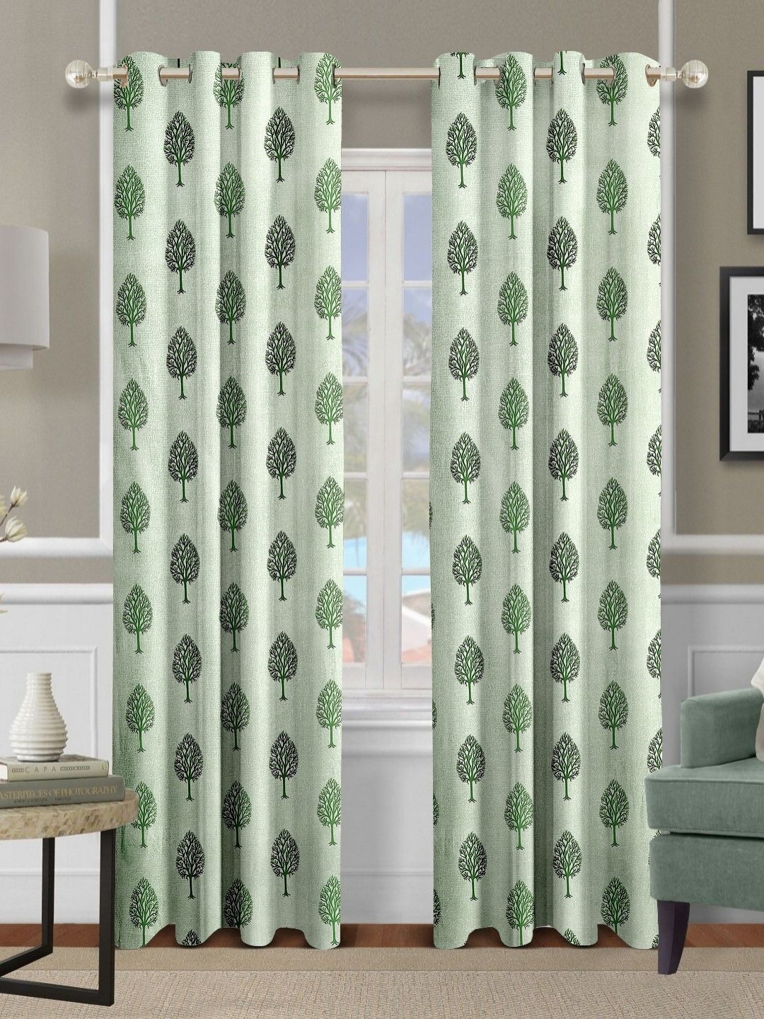 

Cortina Green 2 Pieces Floral Printed Emboss Long Door Curtains