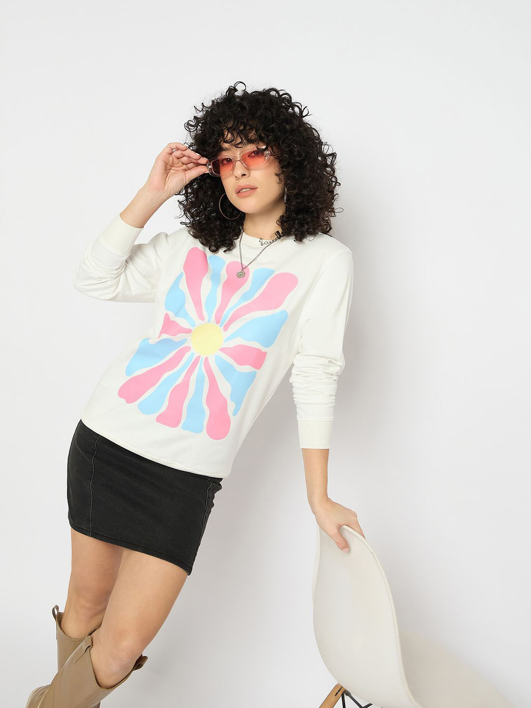 

Mast & Harbour Women Printed Sweatshirt, White