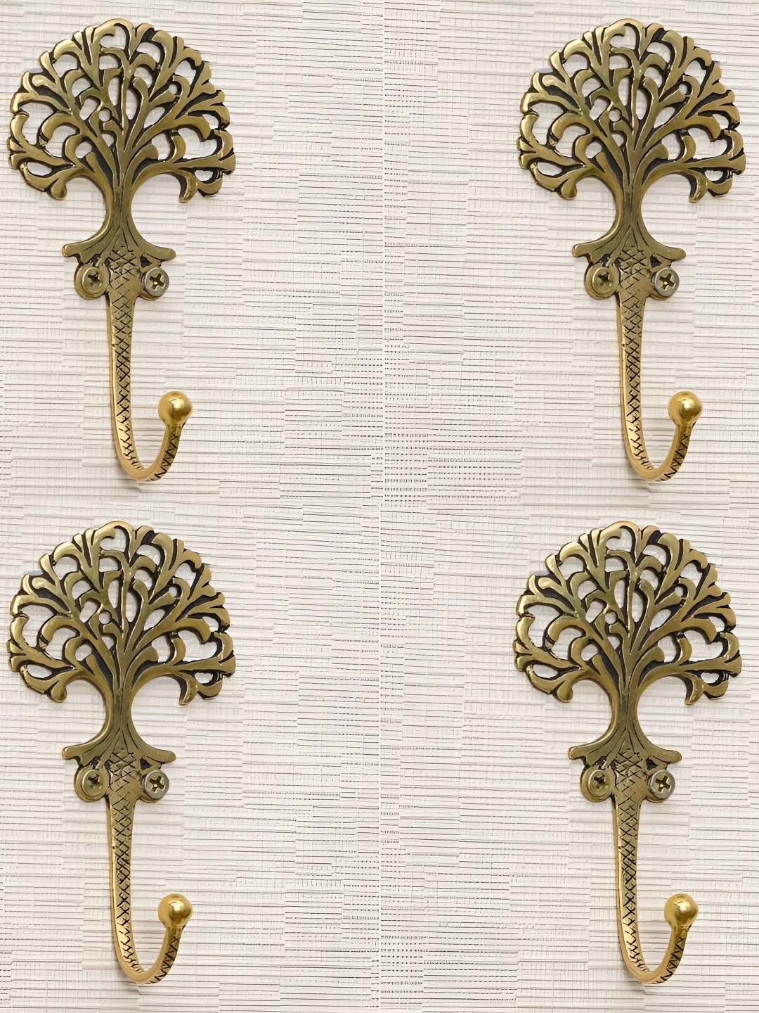 

IndianShelf Gold Toned 4 Pieces Tree Textured Ceramic Wall Hooks